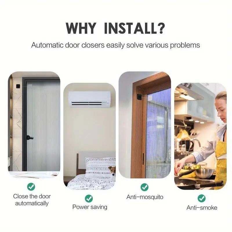 Easy-Install Automatic Door Closer - Adjustable, No-Drilunt with Sensor for Effortlel Surface Moss Closing